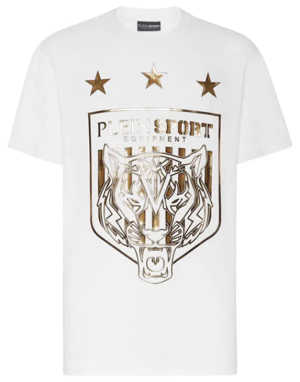 Philipp Plein T-shirt Round Neck SS Tiger Crest Edition white+gold Clearance