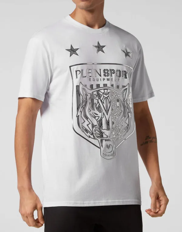 Philipp Plein T-shirt Round Neck SS Tiger Crest Edition white/silver Clearance