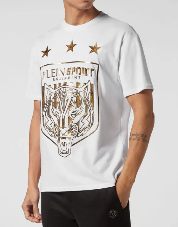 Philipp Plein T-shirt Round Neck SS Tiger Crest Edition white+gold Clearance